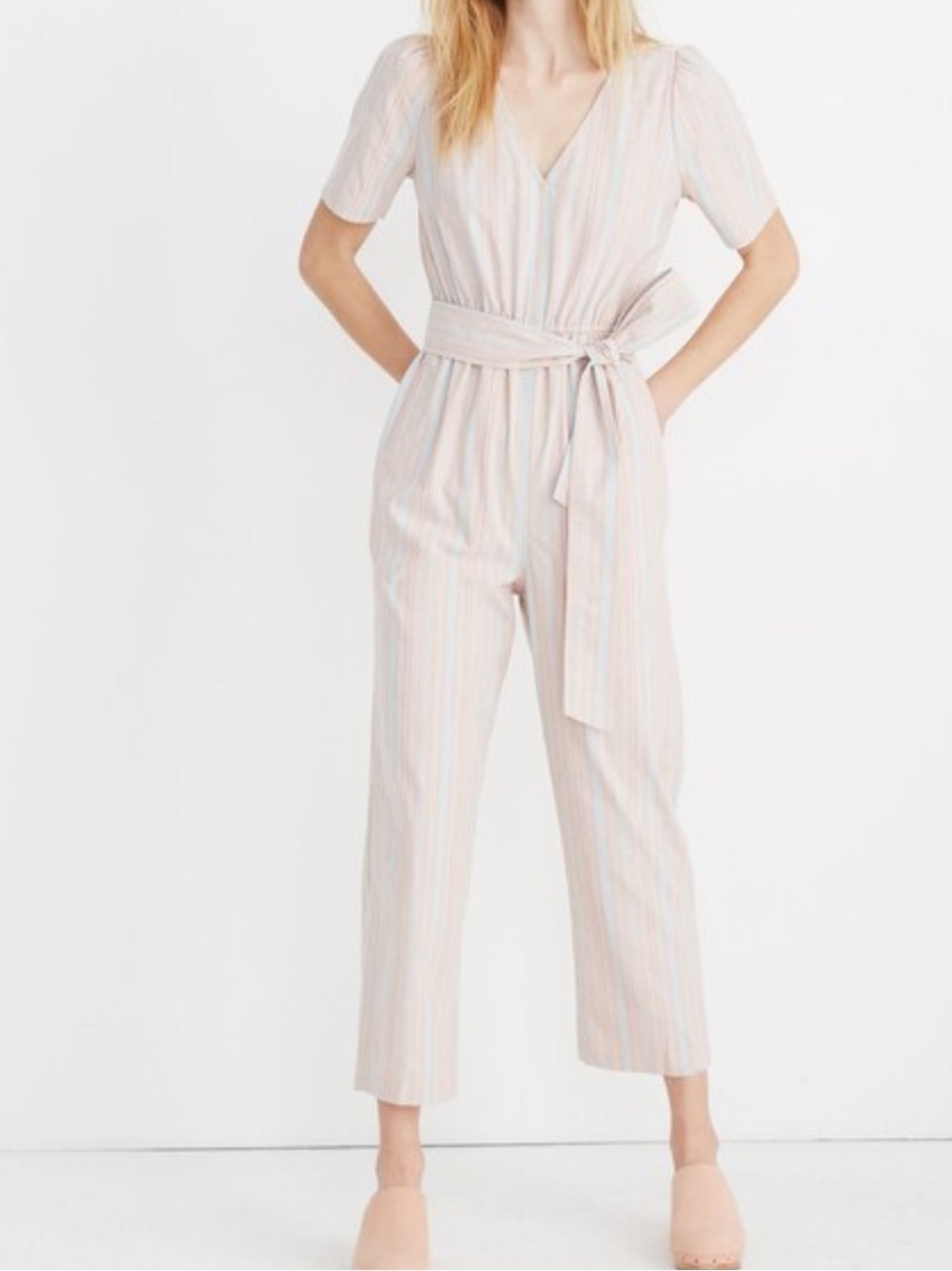 Madewell Striped Puff-Sleeve Tapered Jumpsuit Size 6